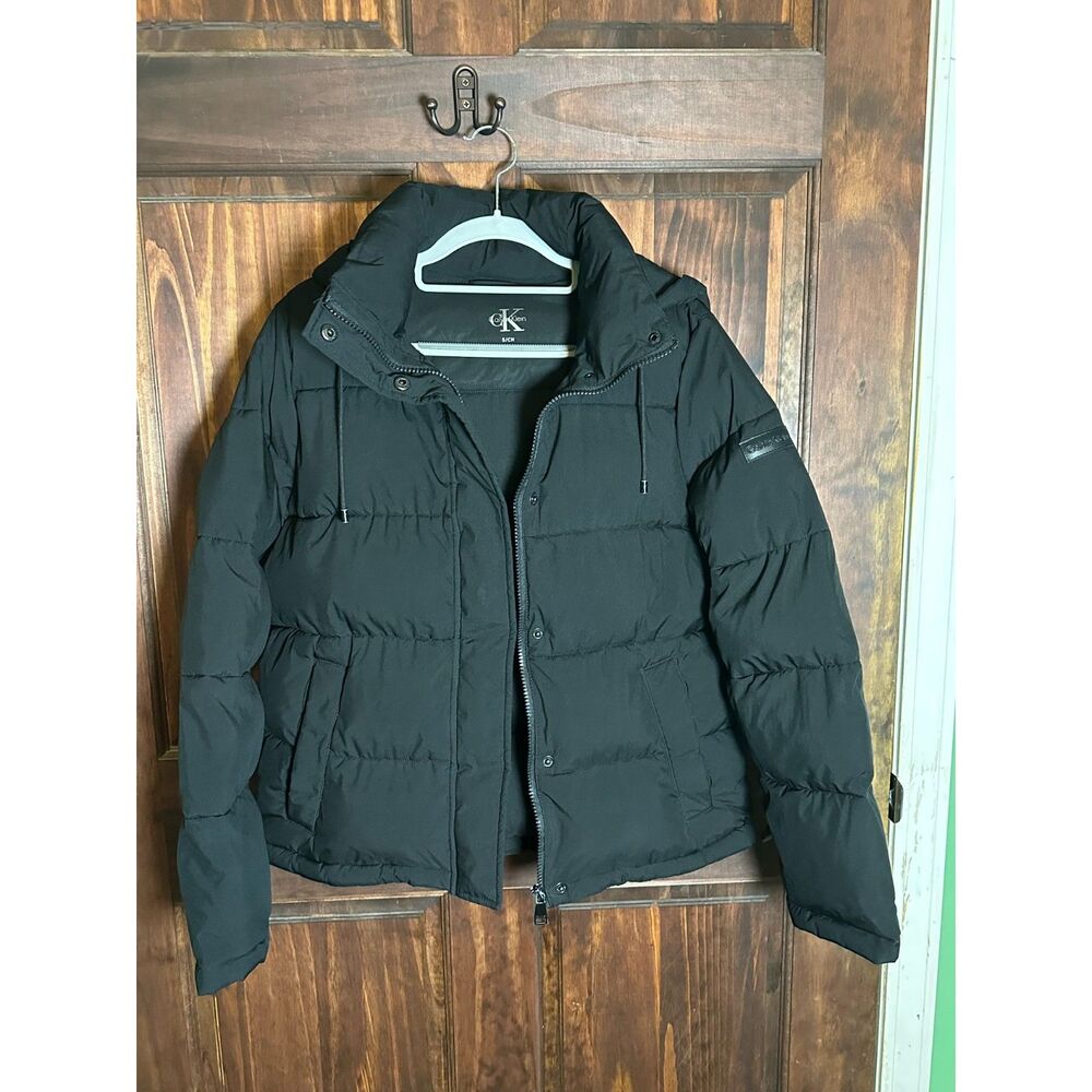 Calvin Klein Women’s Black Puffer Jacket Quilted Hooded Coat Small